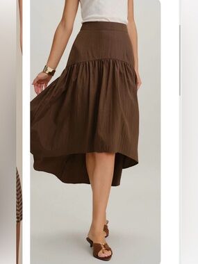 RIHOAS Drop Waist High-Low Brown Skirt